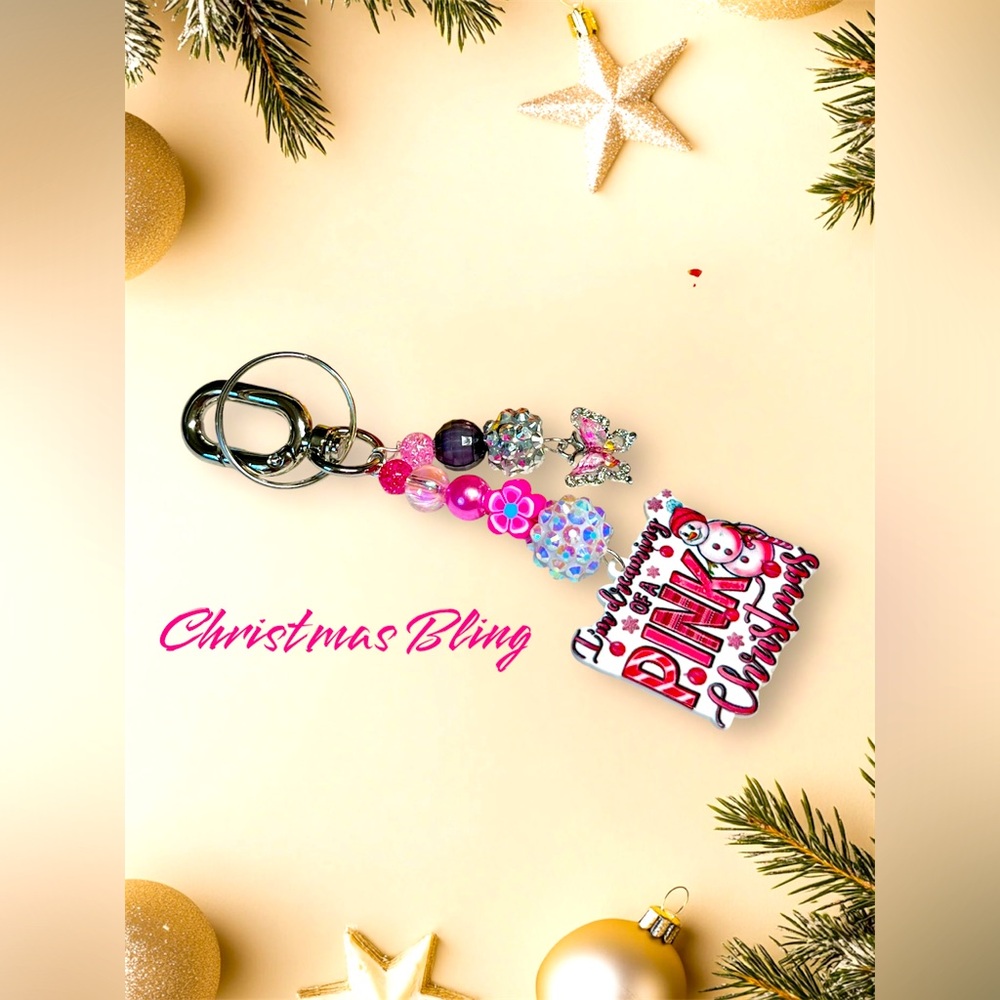 🦋 pink butterfly and Christmas theme keychain with a touch of bling/purse charm